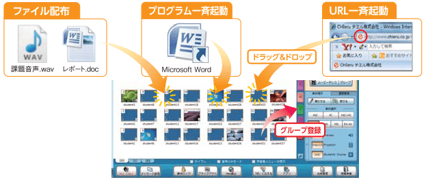 ファイル配布 プログラム一斉起動 URL一斉起動 ドラッグ&ドロップ