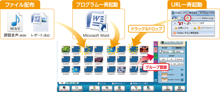 ファイル配布 プログラム一斉起動 URL一斉起動 ドラッグ&ドロップ
