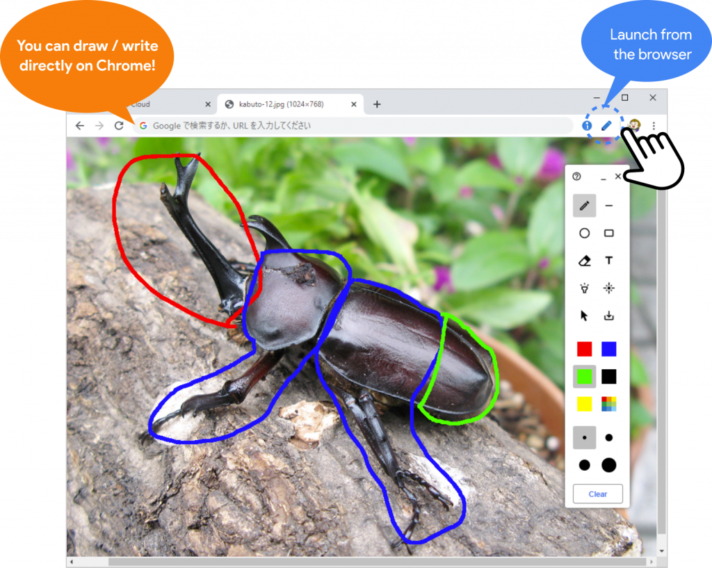 Draw and write directly on any web page in Chrome.